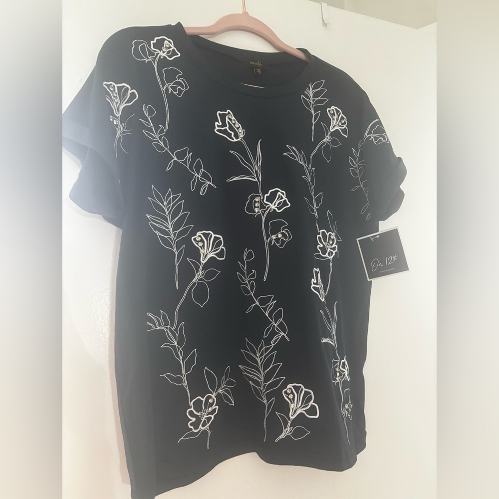 Blue Floral embroidered Women's Top